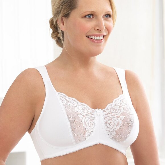 Glamorise (X-WIDE-STRAP) Bra 50G Satin Lace Soft Cup Plus-Size Support White NEW - Picture 2 of 16